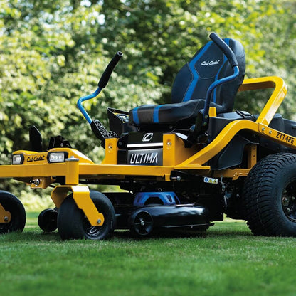 Low side view of the electric battery powered Cub Cadet ZT1 42E ride on mower.