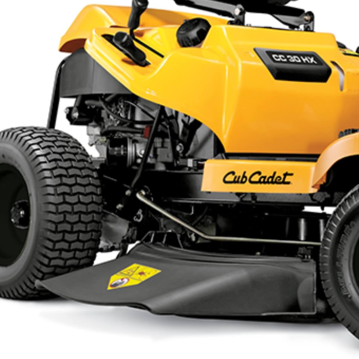 Yellow Cub Cadet CC 30 HX lawn mower on a white background