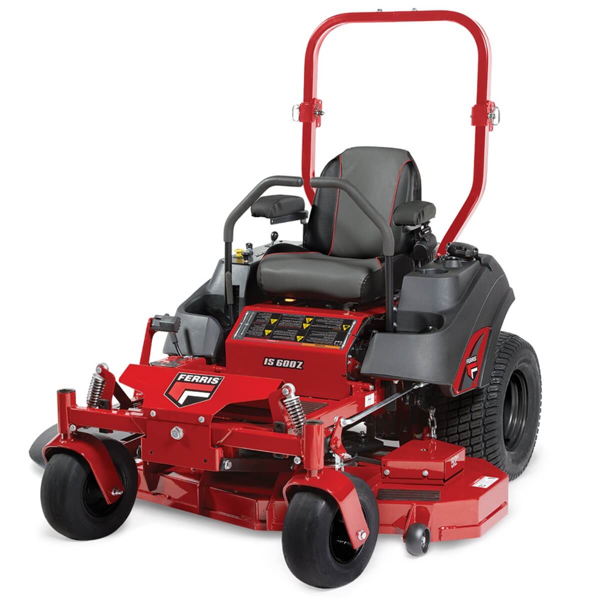 Red Ferris zero-turn lawn mower on a white background