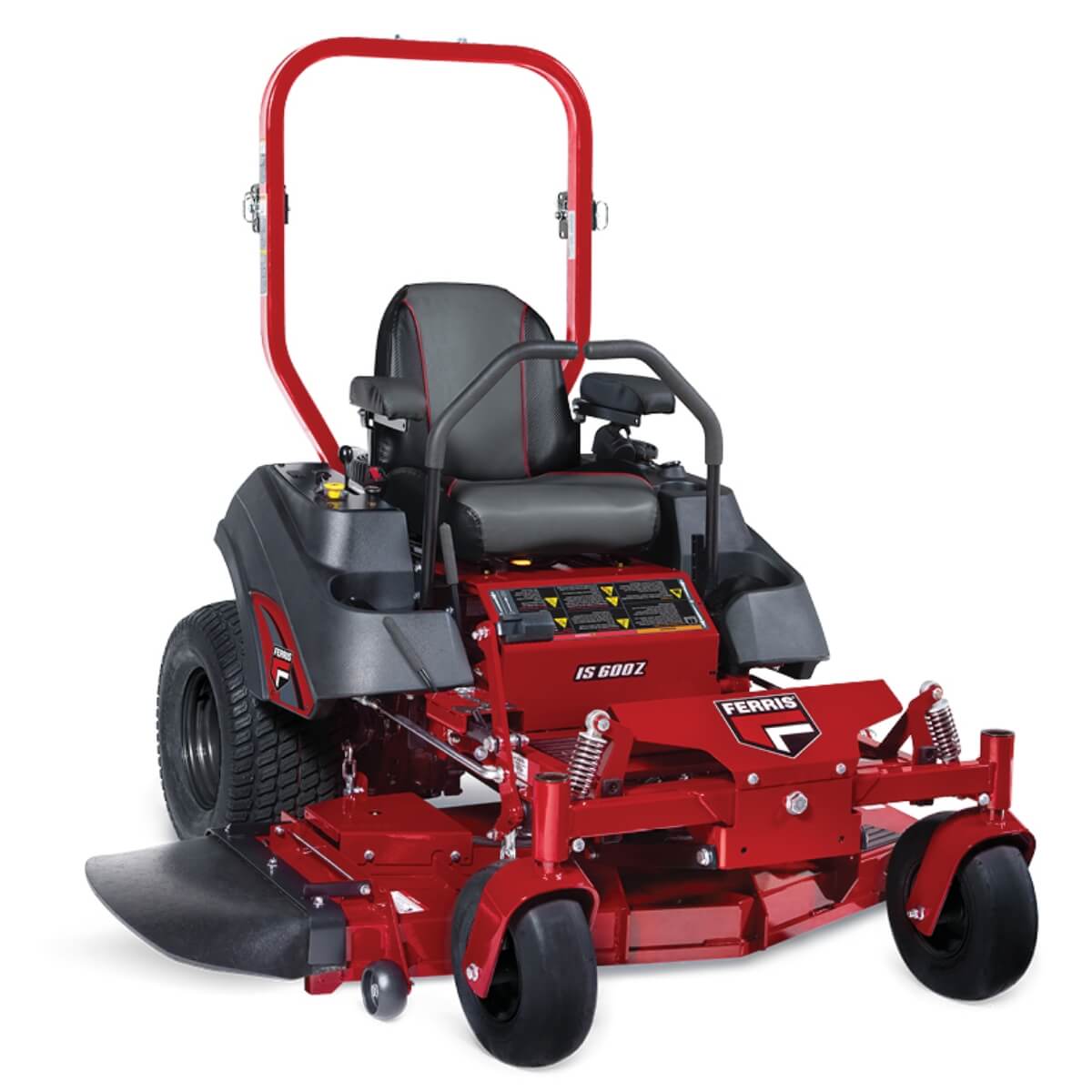 Red zero-turn lawn mower on a white background