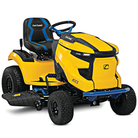 Yellow and black Cub Cadet lawn tractor on a white background