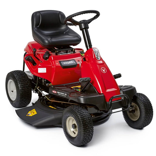 Red riding lawn mower on a white background